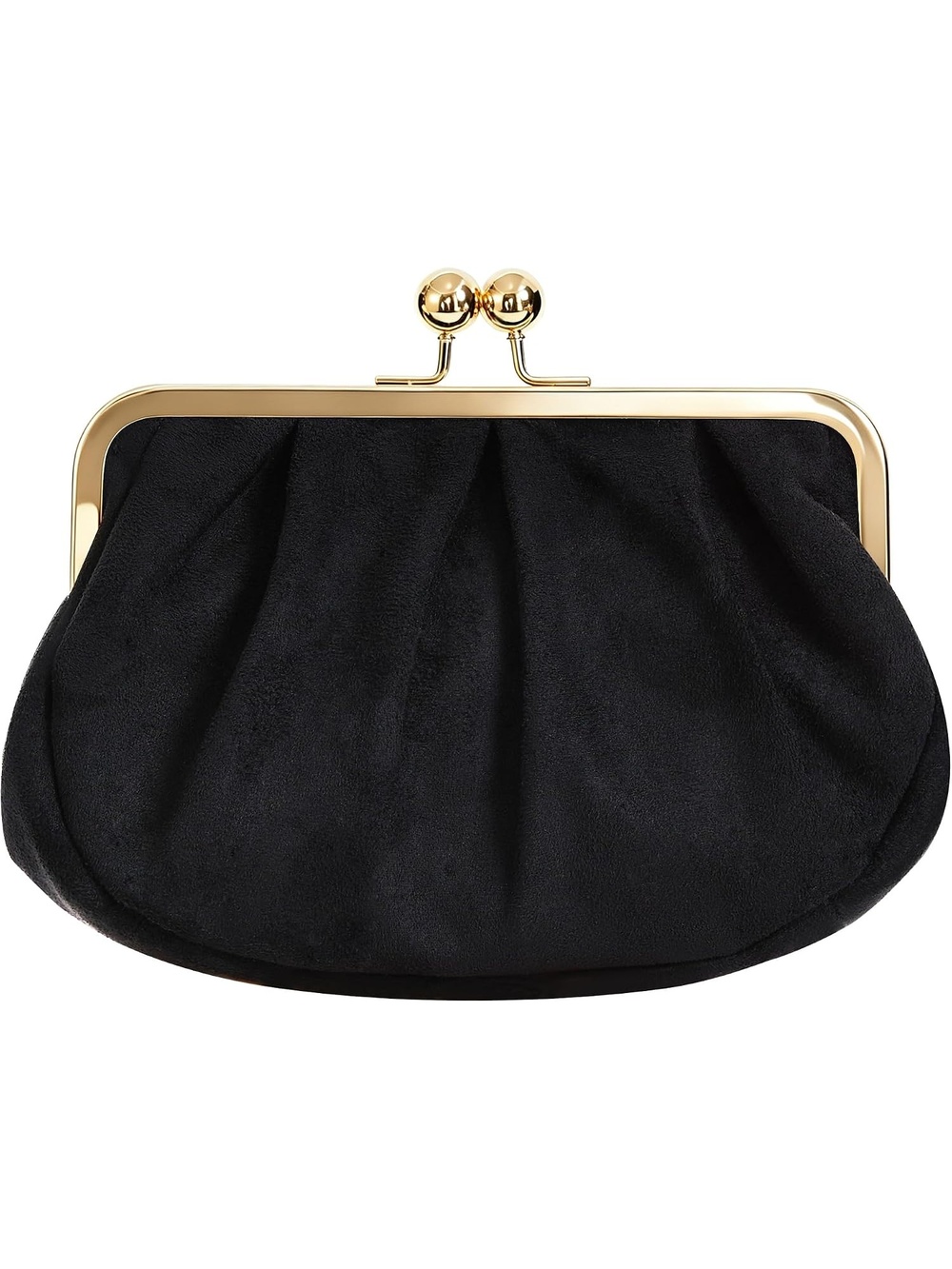 〽️ Women's Black Faux Suede Clutch Purses Kiss Lock Chain Strap Evening Bag